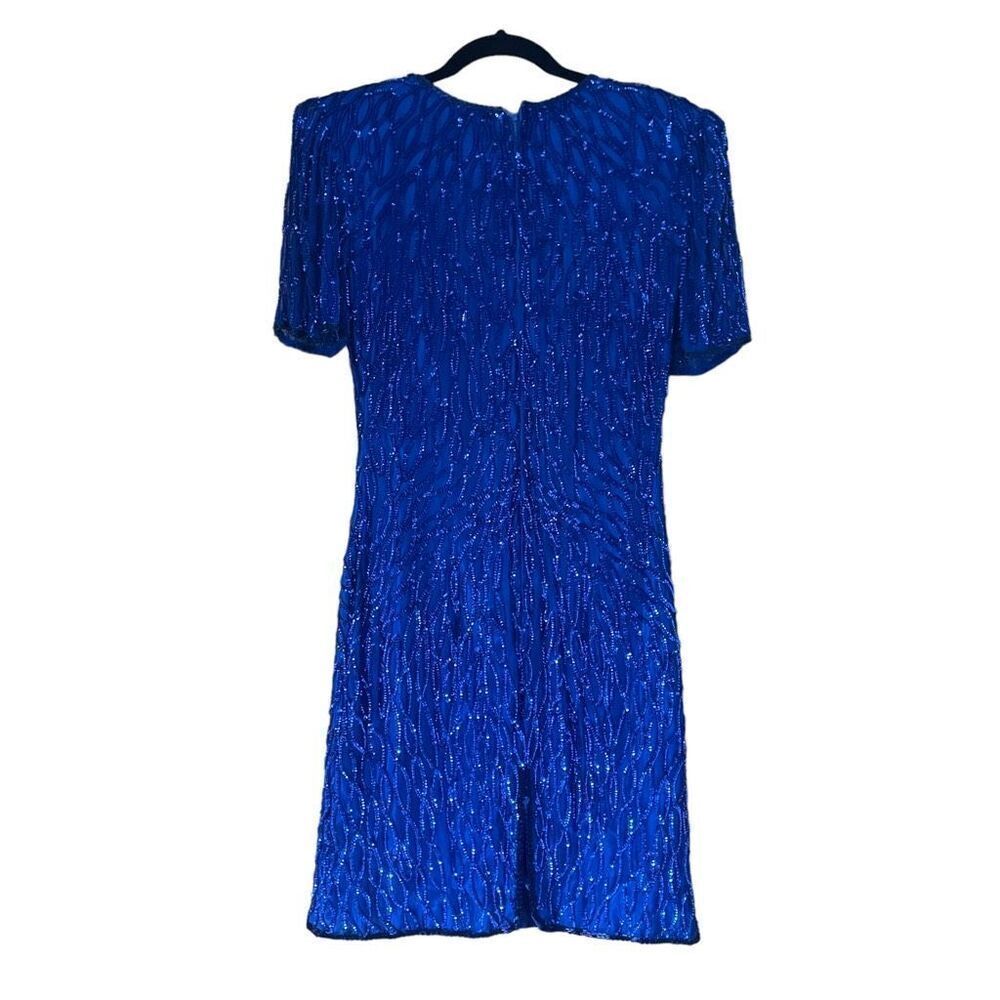 Vintage Sequin Beaded Silk Dress Glam 80s 1980s New Years Eve Holiday - Picture 2 of 12